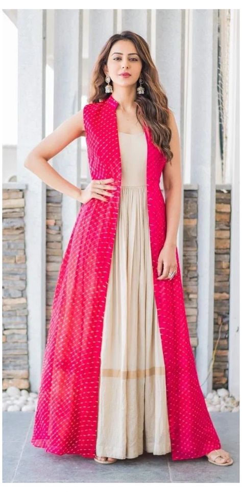 92af93f73faf3cefc129b6bc55a748a9desc44014339ri Rakul Preet Traditional Outfits, Dresses With Shrugs Outfit, Salwar With Jacket, Indo Western Outfits From Old Saree, Indian Gowns Dresses With Jacket, Indo Western Wedding Outfits Women, Indo Western Gowns Indian Weddings, Jacket Kurti Designs, Shrug With Dress