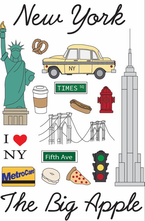 Nyc Drawing, New York Drawing, Simple Wall Paintings, New York Journal, New York Theme, New York Tattoo, Voyage New York, New York Graffiti, Scrapbook Book