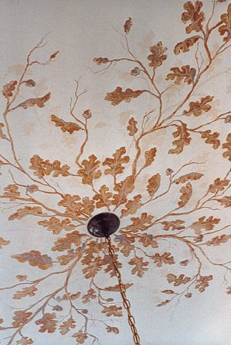 Bathroom Ceiling Mural, Cool Painted Ceilings, Hand Painted Ceiling Ideas, Patterned Ceiling Painted, Painted Details On Wall, Bedroom Ceiling Painting, Painted Ceiling Pattern, Painted Ceiling Rose, Ceiling Painting Ideas Bedroom