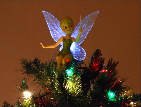 I'm going to do this when I get move out and get my own tree. Tinkerbell Tree Topper, Tinkerbell Tree, Diy Disney Ornaments, Disney Tree Topper, Disney Ornaments Diy, Disney Tree, Disney Christmas Decorations, Disney Christmas Tree, Famous Characters