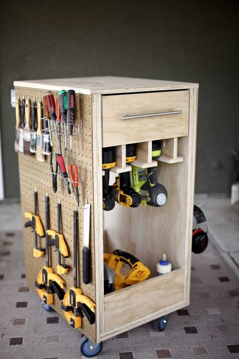 DIY Mobile Tool Cart With Pegboard Sides Plans homemade Rolling Tool Cart, Portable, Cart With Drawer, Shop Cart, Tool Caddy, Garage - Etsy Tool Box Organization Ideas Diy, Tool Box Organization Ideas, Mobile Tool Cart, Portable Tool Box, Diy Storage Shelves, Workbench Plans Diy, Tool Storage Diy, Tool Cart, Diy Patio Furniture Cheap