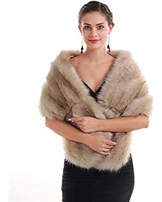 Amazon.com: Faux Fur Shawl Wrap Stole Shrug Winter Bridal Wedding Scarf Wrap with Faux Pearl Rhinestone Brooches for Women 1920s (Black, Medium, Short Hair) : Clothing, Shoes & Jewelry Flapper Outfit, Long Shrug, Wedding Dinner Party, Lucky Leaf, Faux Fur Shawl, Faux Fur Scarf, Faux Fur Wrap, Faux Fur Scarves, Fur Wrap