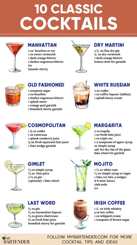 Classic Cocktails Resep Koktail, Bartender Drinks Recipes, Bartender Drinks, Cocktail Drinks Alcoholic, Dry Martini, Classic Cocktail Recipes, Mixed Drinks Alcohol, Boozy Drinks, Drinks Alcohol