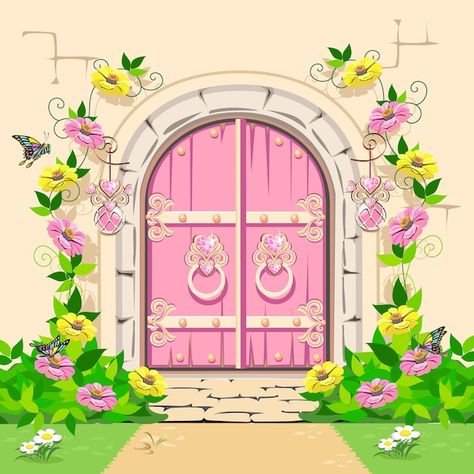 Pink Gate, Castle Birthday Cakes, Coreldraw Design, Castle Doors, Image Princesse Disney, Castle Gate, Pink Castle, Wood Peg Dolls, Castle Designs