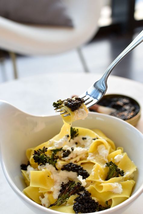 Pappardelle Pasta with Ricotta Cheese Caviar Pasta Recipe, Pasta With Caviar, Recipes With Caviar, Recipes With Pappardelle Noodles, Pasta With Ricotta Cheese, Ricotta Cheese Sauce, Caviar Pasta, Pasta With Ricotta, Scallop Pasta