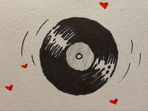 Simple Circle Drawings, Music Record Drawing, Easy To Draw Album Covers, Simple Clock Drawing, Simple Doodles Love, Drawing Ideas For Room Decor, Album Covers To Draw, Music Album Covers Drawing, Ipod Drawing