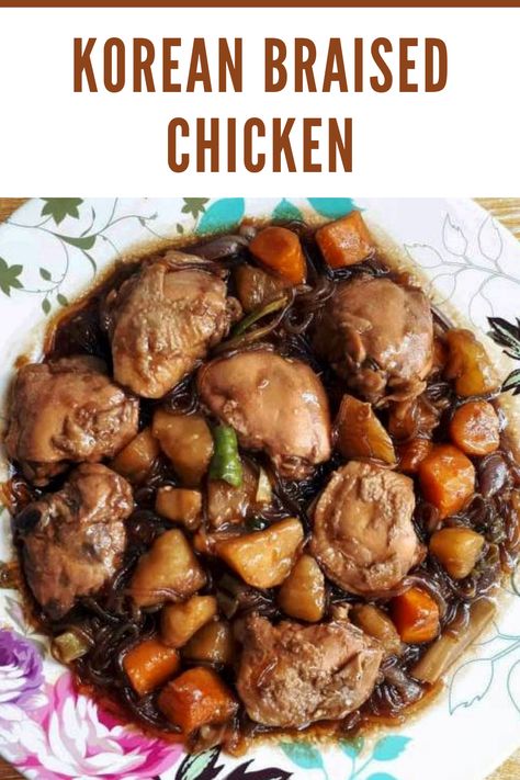 Jjimdak Recipe, Korean Braised Chicken, Braised Chicken Recipes, Spicy Korean Chicken, Recipe Korean, Soy Sauce Chicken, Braised Chicken Thighs, Potatoes And Carrots, Soy Chicken