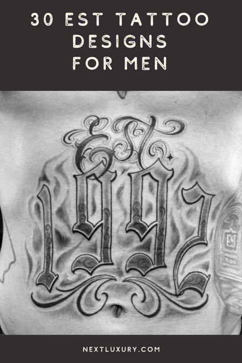 Established In Tattoos, Est 2004 Tattoo, Est Tattoos For Men, Birth Year Tattoo Men, Est Tattoo, Established Tattoo, Est Tattoos, Birth Year Tattoo, Last Name Tattoos