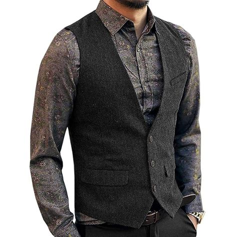 Black Suit Vest, Costume Gris, Herringbone Wood, Tweed Waistcoat, Fashion Formal, Mens Suit Vest, Business Formal Dress, Gilet Costume, Herringbone Tweed