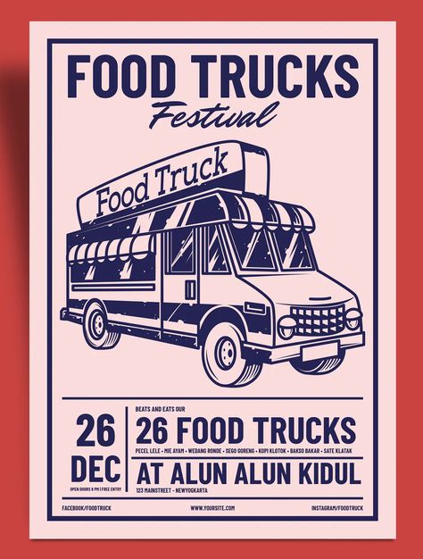 Food Trucks Flyer Design Food Truck Illustration Design, Food Truck Festival Poster, Food Truck Poster Design, Food Truck Graphic Design, Retro Flyer Design, Food Truck Poster, Food Truck Flyer, Food Truck Designs, Food Truck Illustration