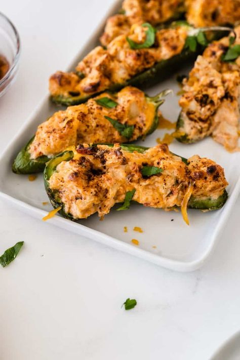 Chicken Stuffed Jalapenos - Happy Homeschool Nest Stuffed Jalepeno Peppers, Creamy Hashbrown Casserole, Chicken Stuffed Jalapenos, Shredded Cooked Chicken, Stuffed Jalapenos, Hashbrown Casserole, Jalapeno Chicken, Shredded Cheddar Cheese, Chicken Stuffed