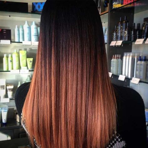 Balayage Hair Copper, Brown Ombre Hair Color, Black Hair Ombre, Trendy Haircuts Medium, Copper Ombre, Copper Balayage, Womens Haircuts Medium, Long Shiny Hair, New Hair Trends