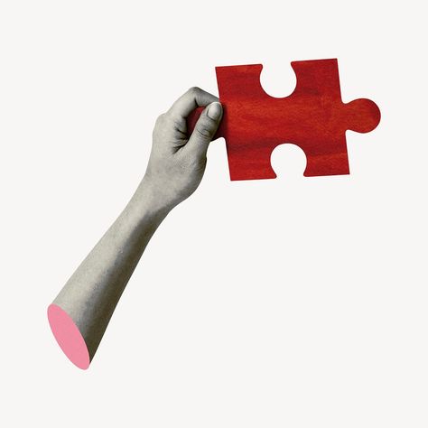 Hand holding puzzle collage element, red design psd | premium image by rawpixel.com / Adjima Puzzle Graphic, Sticker Collage, Graphic Shapes Design, Hand Images, Graphic Design Elements, Motion Graphics Design, Puzzle Design, Graphic Design Fun, Mood Board Design