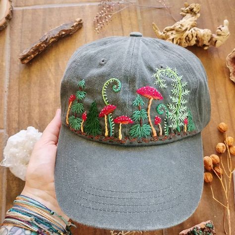 Floral Hat Embroidery, Bone Bordado, Embroidery Hat, Vintage Style Hat, Mushroom Hat, Summer Cap, Hat Embroidery, Forest Floor, Embroidered Hats