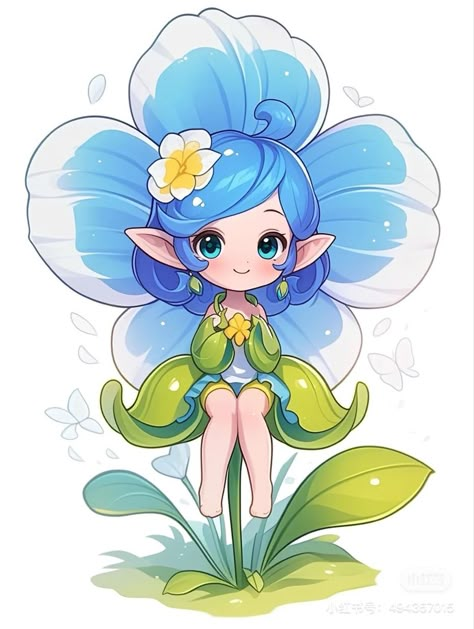 Flower Character Design, Chibi Fairy, Chibi Art, Chibi Anime Kawaii, Postcard Art, Cute Anime Chibi, Chibi Drawings, Fairy Land, Cute Chibi