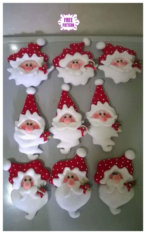 Christmas Craft: DIY Felt Santa Clause Ornament Free Sew Patterns & Tutorials Felt Santa, Diy Felt Christmas Ornaments, Baby Mobil, Diy Santa, Felt Crafts Christmas, Felt Christmas Decorations, Christmas Ornament Pattern, Felt Decorations, Felt Christmas Ornaments