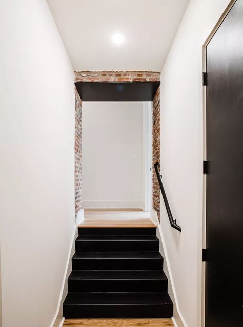 15 Basement Stair Ideas That Will Transform Your Space for Good Stairwell Wall Ideas, Modern Lofts, Basement Stair, Basement Stairwell, Stairs Colours, Basement Stairs Ideas, Stairwell Wall, Stair Shelves, Stair Ideas