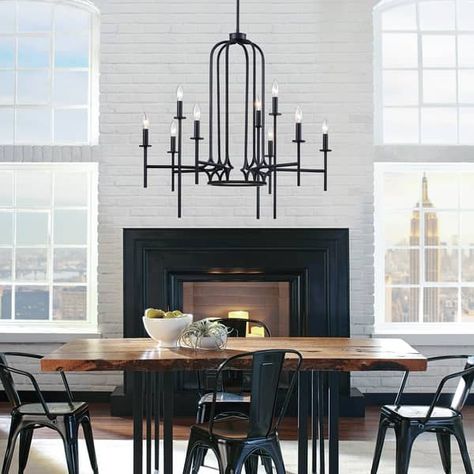 KAWOTI 9-Light Black Pendant Light Chandelier - 75.75 H x 32.25'' W - On Sale - Bed Bath & Beyond - 39456652 Gothic Chandelier, Entry Chandelier, Unique Chandelier, Chandelier Farmhouse, Transitional Chandelier, Black Light Fixture, Chandelier Metal, Entryway Lighting, Unique Chandeliers