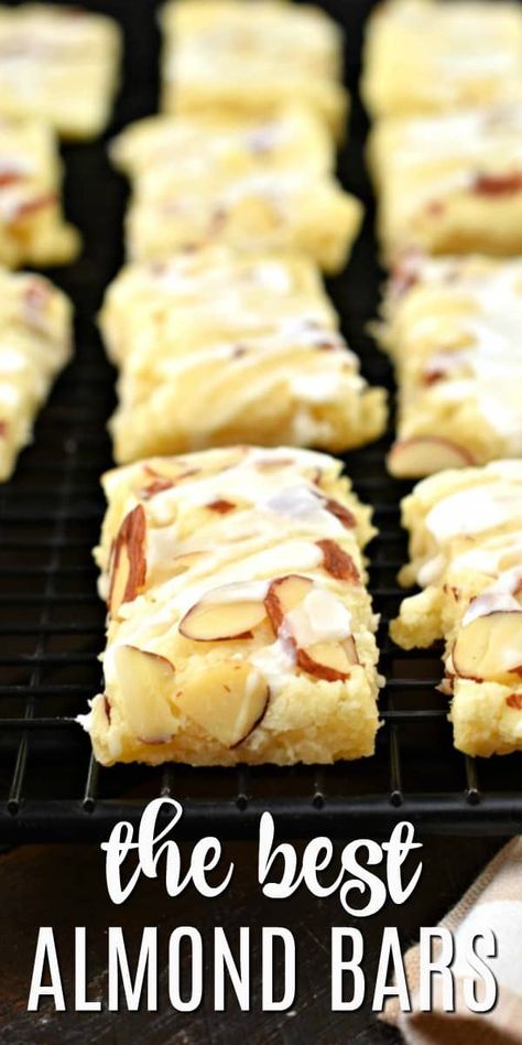 This Almond Bars recipe is a sweet treat that has a shortbread-like texture and a delicious almond glaze on top! You'll want to make extra and freeze them for later! Eagle Brand Desserts, Dinner Recipes With Almonds, Good Network Recipes, Baking With Almonds, Easy Non Perishable Desserts, Easter Breads Sweet, Popular Cookies Recipes, Annie Starke Recipes, Sliced Almonds Recipes Healthy