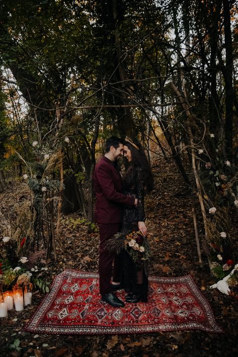 Halloween Elopement, Dark Academia Wedding, Gothic Forest, Forest Ceremony, Goth Wedding Dresses, Dark Romantic Wedding, Wedding Gothic, Moody Forest, Dark Wedding Theme