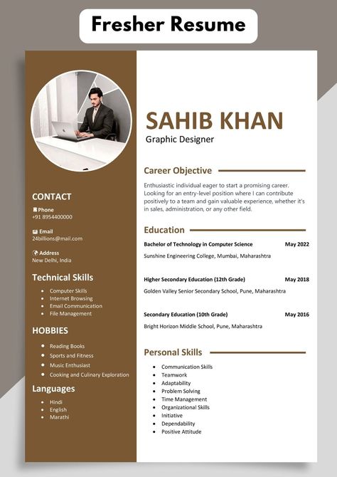 Resume for Freshers | Fresher Resume Format for Job Interview Cv Format For Job For Freshers, Resume Format For Graphic Designer, Graphic Designer Resume Fresher, Resume Template For Students, Professional Resume Format For Freshers, Cv For Freshers, Resume Format For Students, Resume For Graphic Designer, Resume For Designers