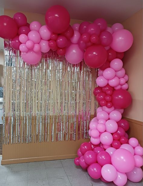 Pink balloon garland for babyshower, birthdays, or any other occasions. Hot Pink Birthday Decorations Ideas, Hot Pink Balloon Garland, Hot Pink Birthday Decorations, Pink Balloon Arch, Pink Balloon Garland, Pink Birthday Decorations, Hot Pink Birthday, Silver Balloon, Backdrop Ideas