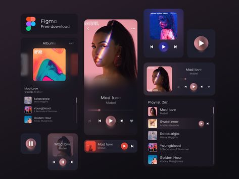 Free Music Apps Android, Music Ui Design, Music Apps For Android, Playlist App, Music Ui, Neon Palette, Music App Design, Music Player Design, Music Player App