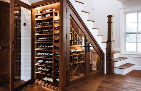 Wine Cellar Under Stairs: Home Renovation Ideas For Grape Lovers Wine Cellar Closet, Bar Under Stairs, Under Stairs Wine Cellar, Wine Room Design, Custom Wine Room, Wine Cellar Basement, Wine Closet, Home Wine Cellars, Custom Wine Cellars