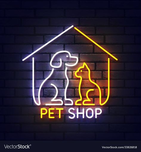 Shop Neon Sign, Neon Sign, Pet Shop, Premium Vector, Neon, Pet, Led, High Quality