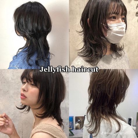 Jellyfish Haircut With Curtain Bangs, Jellyfish Haircut 360, Haircut References, Jellyfish Cut, Jellyfish Haircut, Long Hair Cuts Straight, Hair Styels, Haircut Inspo, Hairstyle Names