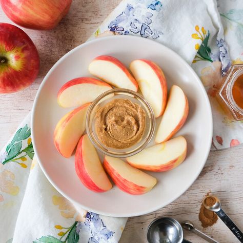 Apple Slices with Cinnamon-Honey Peanut Butter | Albertsons Apples And Peanut Butter, Healthy Snack Recipes, Cinnamon Honey, Apple And Peanut Butter, Peanut Butter Honey, Honey And Cinnamon, Natural Peanut Butter, Easy Cooking Recipes, Apple Slices