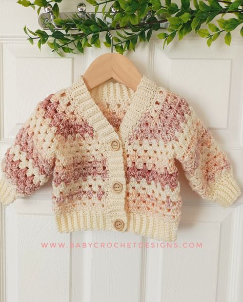 Preemie Love my Granny Cardigan — Baby Crochet Designs Granny Cardigan, Spike Stitch, Crochet Patterns Baby Girl, Cardigan Crochet Pattern, Crochet Bobble, Granny Stitch, Scrap Yarn, Cardigan Crochet