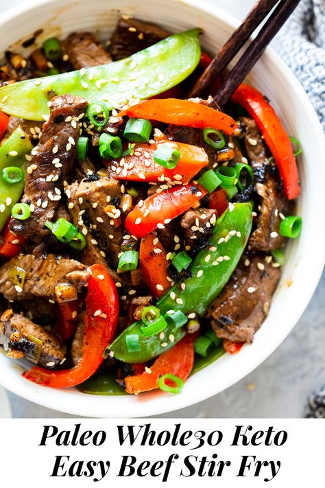 Beef Stir Fry Recipe, Easy Beef Stir Fry, Paleo Entrees, Fried Cauliflower Rice, Paleo Running Momma, Beef Stir Fry Recipes, Clean Keto, Whole30 Keto, Running Mom