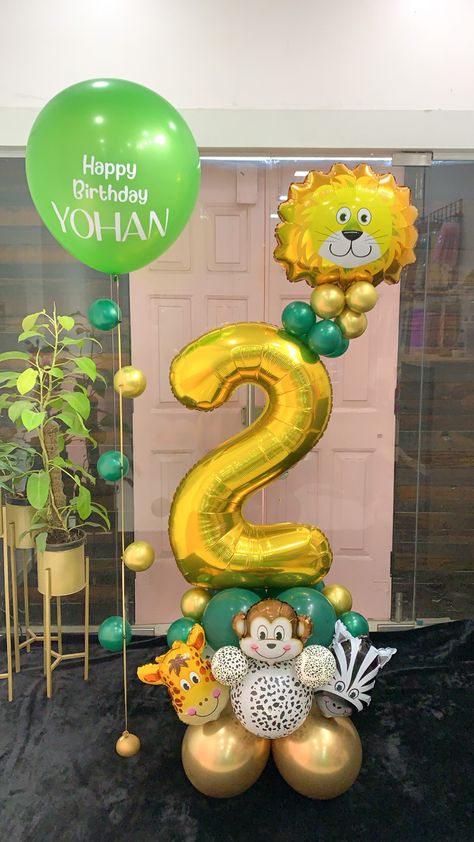 Animal Theme Party, Zoo Birthday Party, Decor, Personalised Balloons, Unique Balloons, Decor, Personalised Gift Balloon Bouquet 2nd Birthday, Wild One Balloon Bouquet, Jungle Safari Theme Birthday Party, Safari Balloon Decorations, Balloon Stack, Safari Balloon, Jungle Theme Birthday Party, Animal Themed Birthday Party, Boys 1st Birthday Cake