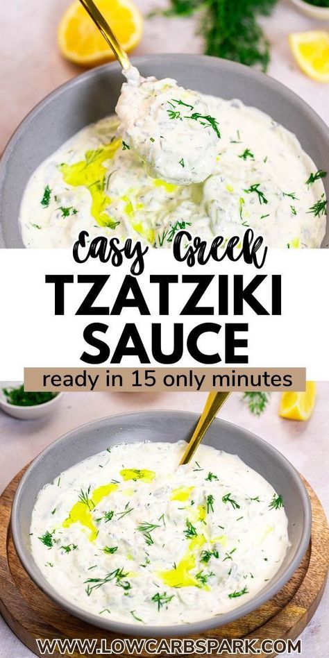 Dive into the authentic flavors of Greek cuisine with this Quick and Creamy Tzatziki Sauce recipe! Ready in just 15 minutes, it’s the perfect addition to your meals, offering a refreshing and rich taste with lemon and fresh herbs. Great with grilled veggies, sandwiches, gyros, or kebabs, this tzatziki sauce is a game-changer. Greek Tzatziki Sauce, Garlic Vinegar, Greek Tzatziki, Greek Cucumber Salad, Cucumber Dip, Greek Dip, Cucumber Sauce, Tzatziki Sauce Recipe, Homemade Tzatziki Sauce