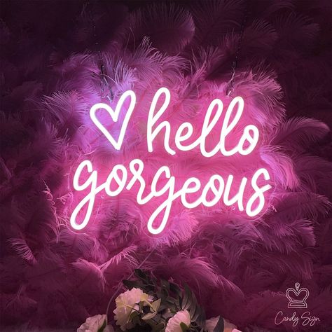 Welcome to Candyledneonsign Shop! Build Your Pink Dream, and Make It!  Candyledneonsign Neon sign : 💗hello gorgeous 【Size option】 :  16x12in (40x30cm)  20x15in (50x38cm)  24x18in (60x45cm) 28x20in (70x52cm) 31x24in (80x60cm) 35x26in (90x67cm) 39x30in (100x75cm) (Custom size accepted) 【Color options】 :  cool white, warm white, hot pink, soft pink, red, ice blue, blue, yellow, green,purple,orange 【Occasion】: Home,Bedroom,Beauty Salon,Commercial Street Store,Nails Shop, Home Independent Studio and Beauty Signs, Hello Gorgeous Neon Sign, Party Wall Decor, Decor Engagement, Candy Signs, Pink Luxury, Girly Pop, Party Wall, Pink Things