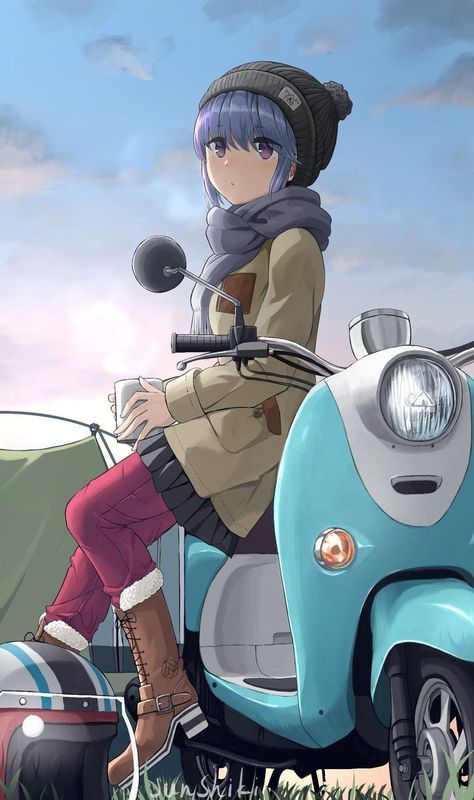 Anime Motorcycle, Motorbike Art, Motorcycle Drawing, Do Cute, Anime Military, Illustration Art Girl, Camping Art, Japan Art, Kawaii Wallpaper