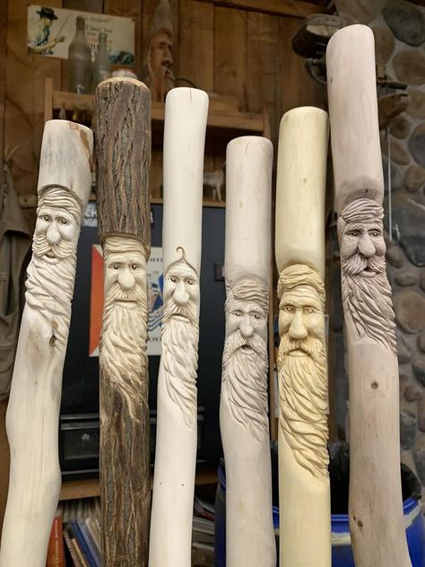 Whittling Club | The next generation of Mountain Folk walking sticks | Facebook Whittling Sticks, Whittling Patterns, Diamond Willow, Different Eyes, Driftwood Ideas, Whittling Projects, Wood Carving Faces, Hand Carved Walking Sticks, Simple Wood Carving