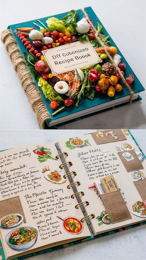 Compile your family's favorite recipes into a beautifully designed recipe book. Add personal touches like photos, handwritten notes, and cooking tips. This DIY gift is perfect for parents who love to cook and cherish family traditions. #RecipeBook #DIYGifts #ParentsDay Handmade Cookbook Ideas, Diy Cooking Book, Recipe Album Diy, Recipe Book Photography, Recipe Book Design Ideas, Scrapbook Recipe Book Ideas, Handwritten Recipe Book, Homemade Cookbook Ideas, Diy Recipe Book Homemade Cookbook