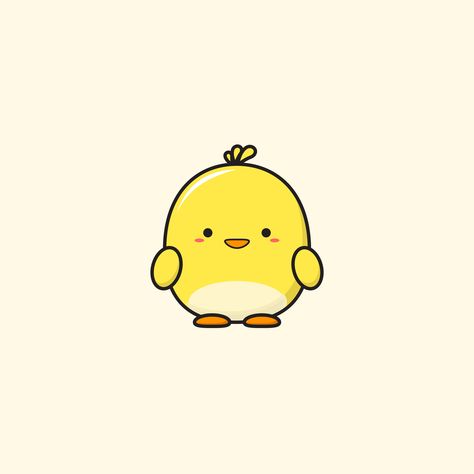 Cute round chick on yellow background. Flat design illustration by Ennbe #ennbedesigns#kawaiichick#kawaii#chick#happychick#yellowchick#shychick#babychick#babychicken#chic#roundchick#roundanimal#cutechick#cuteanimal#simpledrawing#simpledoodle#simpleillustration#yellow#cute Yellow Cute Icon, Duck Illustration Cute, Cute Yellow Icons, Baby Chick Drawing, Cute Yellow Background, Chick Wallpaper, Cute Chicken Cartoon, Duck Cartoon Cute, Chicks Illustration