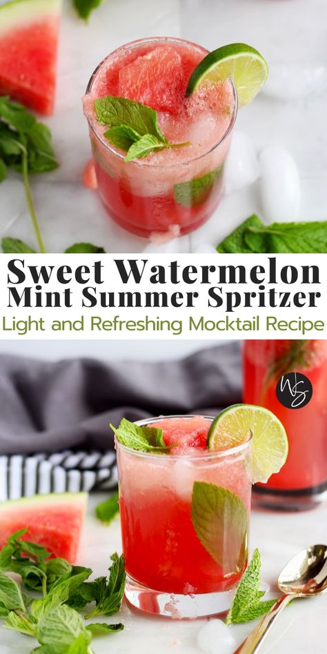 Watermelon Spritzer, Summer Mocktail Recipes, Wooden Skillet, Mocktail Drinks, Alcohol Free Drinks, Drink Recipes Nonalcoholic, Watermelon Mint, Sweet Watermelon, Non Alcoholic Cocktails