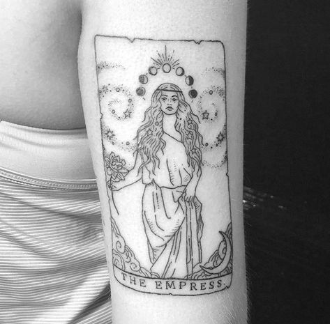 The Empress Tarot Card Tattoo, Empress Tarot Card Tattoo, Empress Tattoo, Tattoo Tarot Card, Matching Bff Tattoos, Queen Of Wands, The Empress Tarot, Wand Tattoo, Empress Tarot Card