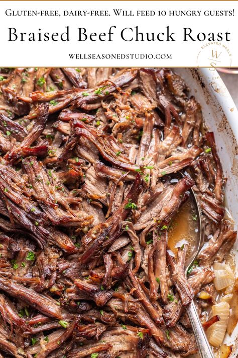 Braised Beef Chuck Roast. Beef Chuck Roast Bone In Recipes Crockpot, Chuck Roast Braised, Shoulder Clod Roast Recipe, Slow Cooked Beef Chuck, Oven Braised Chuck Roast, Bone In Roast Beef, Chuck Roast For Sandwiches, Beef Chuck Steak Recipes Crockpot Slow Cooker, Best Crockpot Beef Roast