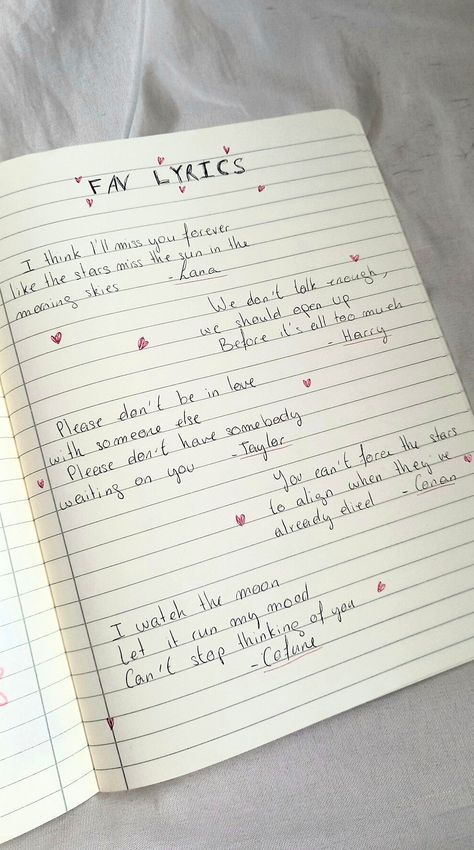 Lyrics To Write In Journal, My Favorite Lyrics Journal, Fav Journal Pages, Favorite Song Lyrics Journal, Self Love Diary Writing, Things To Write In Diaries, Songs To Write In Diary, Lyrics In Notebook, Music Lyrics Journal Ideas