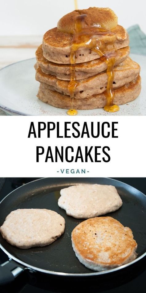 These vegan applesauce pancakes are quick & easy to make. No eggs and no bananas! Vegan Applesauce, Vegan Pancake Recipe, Applesauce Pancakes, Vegan Pancake, Smoothies Vegan, Vegan Pancake Recipes, Overnight Oat, Desserts Vegan, Pancakes Healthy