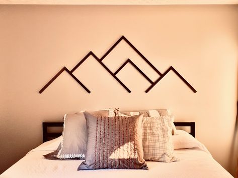 Hardwood Mountain Wall Decor King Queen Twin Headboard | Etsy Living Room Wood Wall, Mountain Wall Art Wood, Above Bed Wall Decor, Tre Kunst, Wood Minimalist, Minimalist Mountain, Mountain Wall Decor, Bed Wall Decor, Mountain Wall