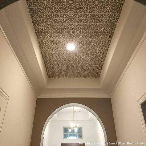 Top It Off: 18 of the Prettiest Ceiling Designs using Ceiling Stencils from Royal Design Studio Foyer Ceiling Ideas, Recessed Ceiling Ideas, Creative Ceiling Ideas, Tray Ceiling Ideas, Living Room Pop, Arab Architecture, Pop False Ceiling, Interior Creative, Ceiling Interior