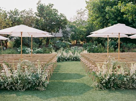 Chairs With Flowers, Ojai Wedding, Wedding Isles, Garden Weddings Ceremony, Umbrella Wedding, Napa Wedding, Bali Wedding, Garden Party Wedding, Wedding Mood Board