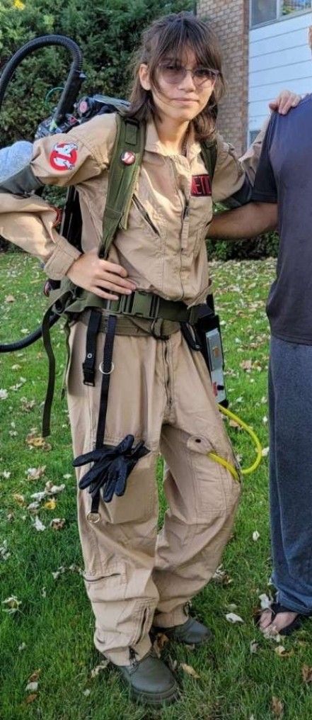 It's actually my dad's ghost buster costume 100 put together by him Easy Ghostbusters Costume, Ghost Buster Halloween Costume, Ghost Busters Costume Women, Halloween Fit Ideas, Ghostbusters Costume Women, Halloween Costumes Ghostbusters, Ghost Buster Costume, Ghost Busters Costume Diy, Ghostbusters Halloween Costumes