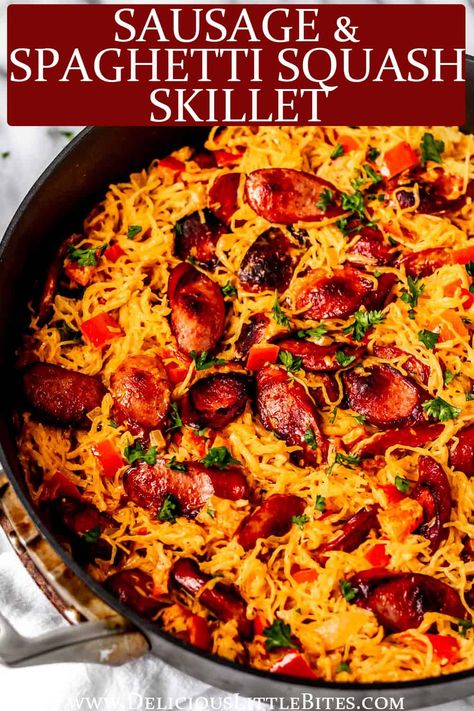 Spaghetti Squash Skillet, Sausage Spaghetti Squash, Italian Sausage Spaghetti, Spaghetti Squash Carbonara, Sausage And Spaghetti Squash, Ground Sausage Recipes, Spaghetti Squash Recipes Healthy, Sausage Recipes For Dinner, Smoked Sausage Recipes